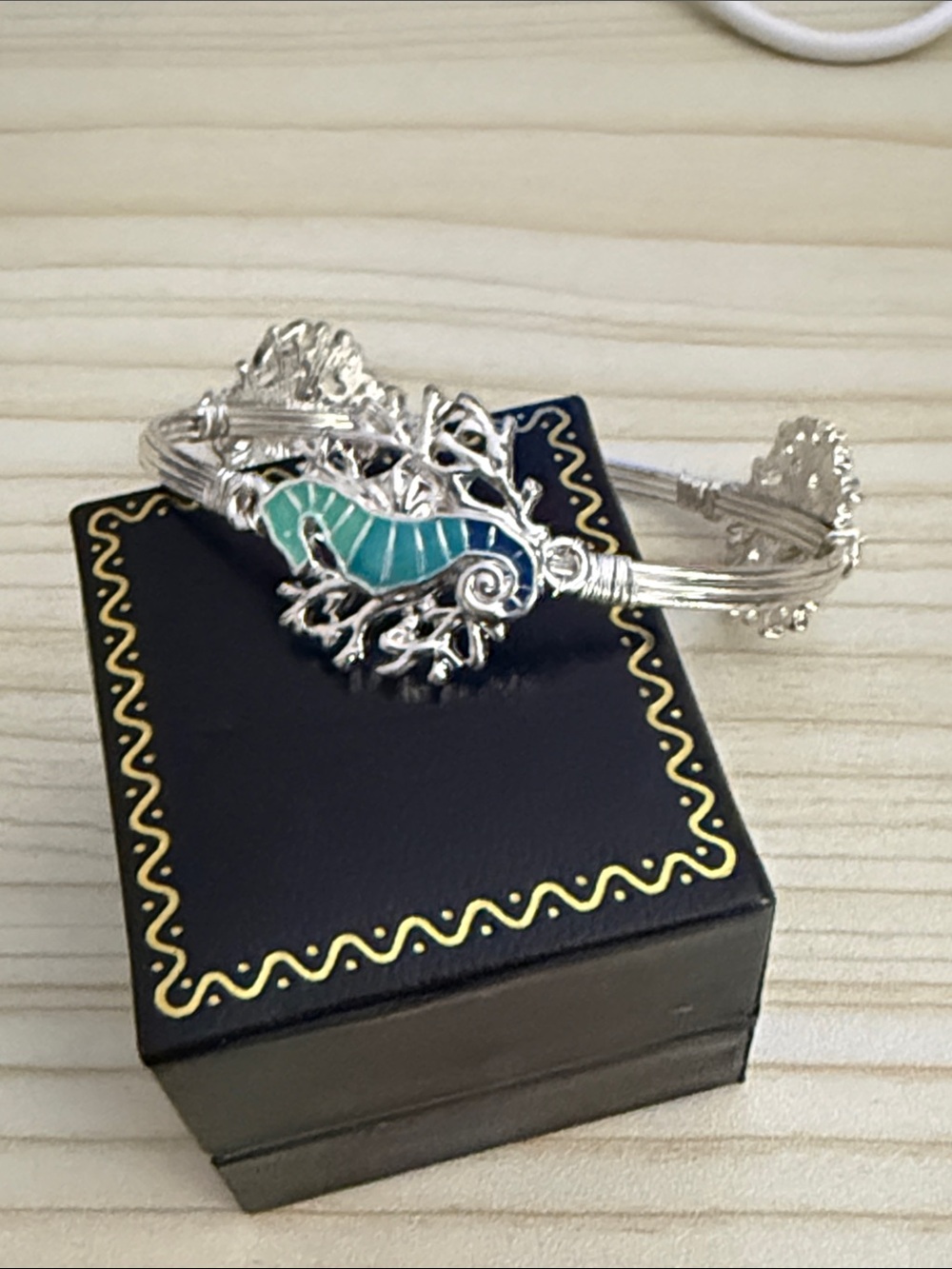 Silver Seahorse Bracelet with Turquoise Accent - Women Jewelry
